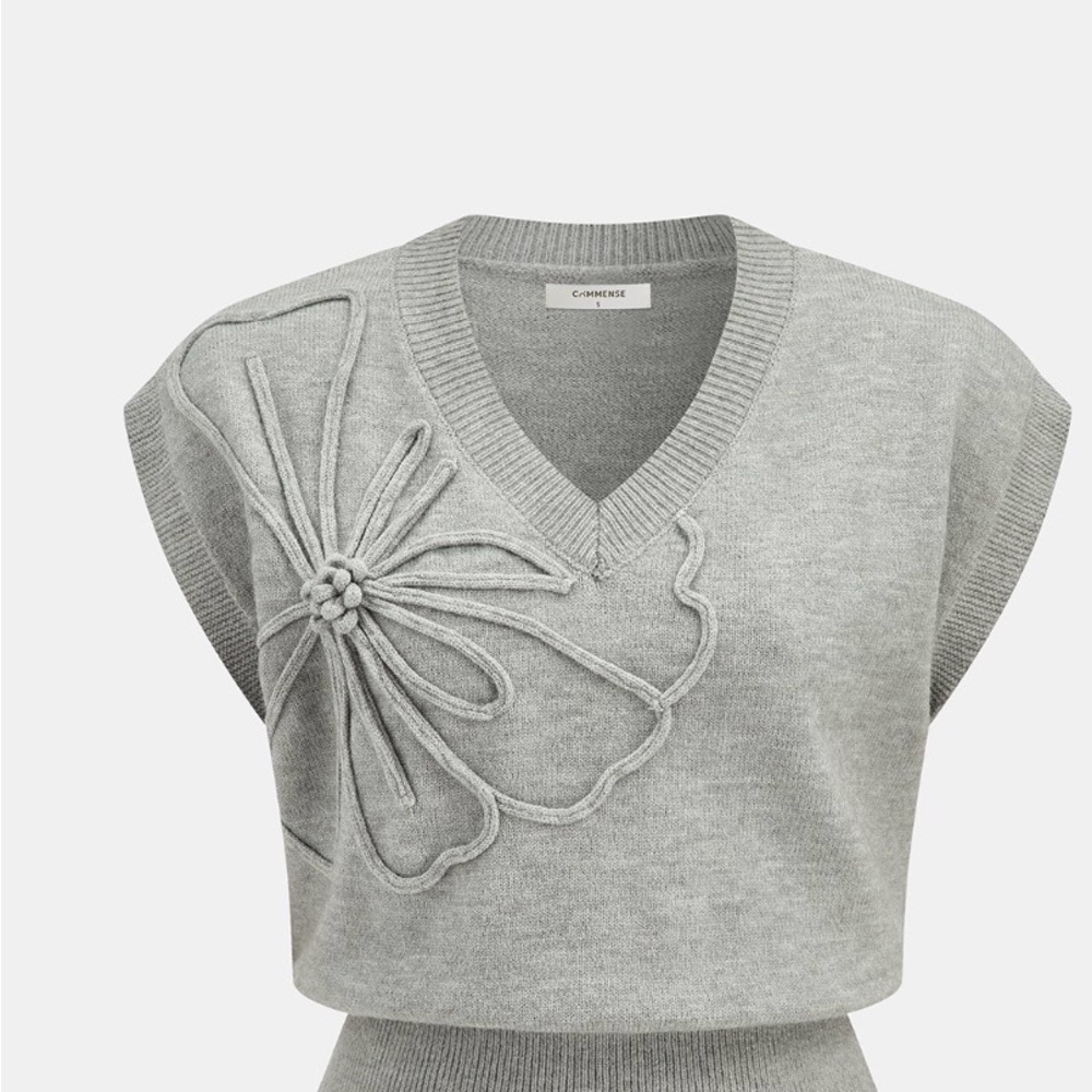 Gray Sweater with Floral Design small